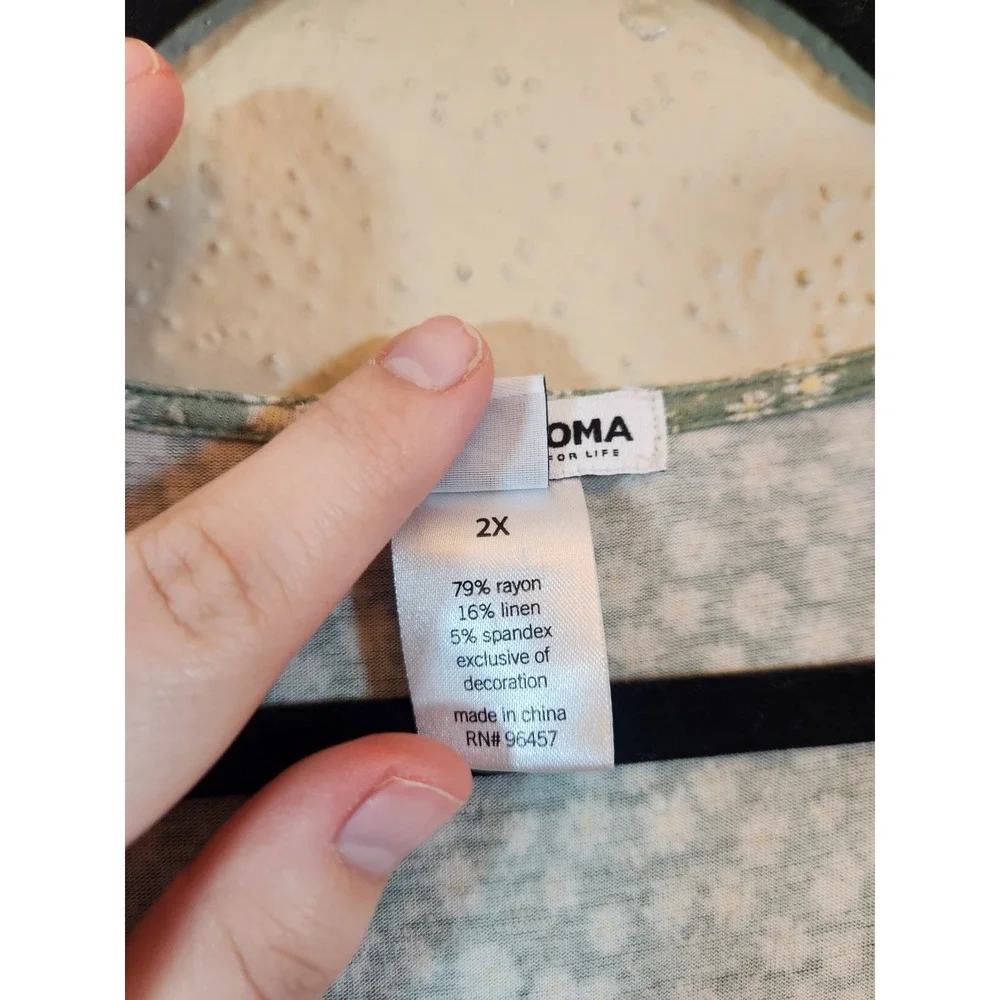 Sonoma Women's Green Yellow Daisy Floral Short Sleeve Peasant Midi Dress Size 2X - Picture 4 of 6